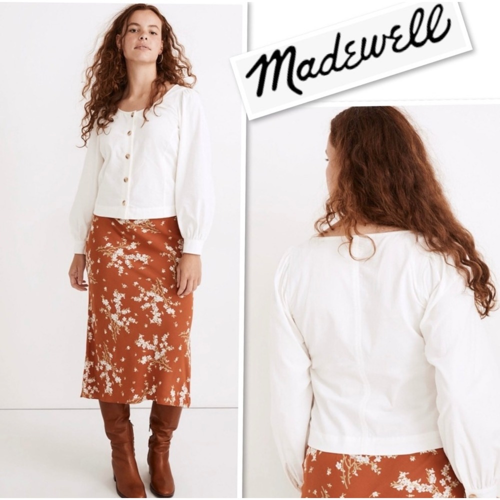 NEW Madewell Shirred Sleeve Womens Top Sz Medium Corduroy‎ Capsule Wardrobe Fall